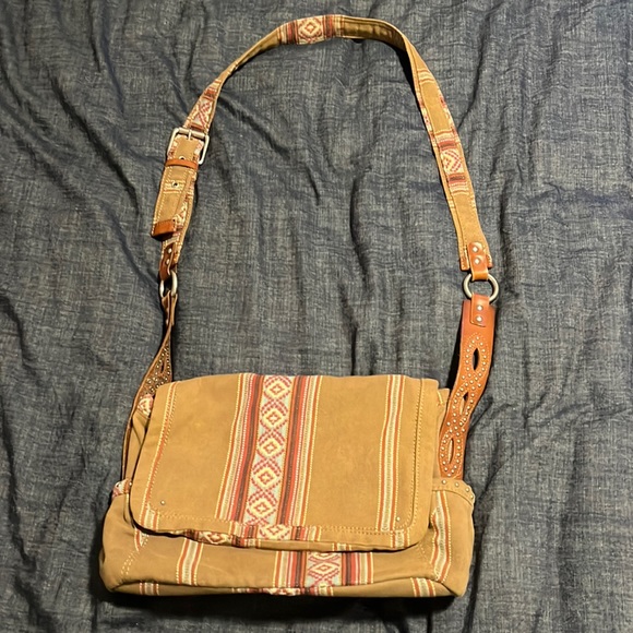 Fossil Handbags - Vintage Fossil Crossbody Bag Canvas with Leather & Stud Accents